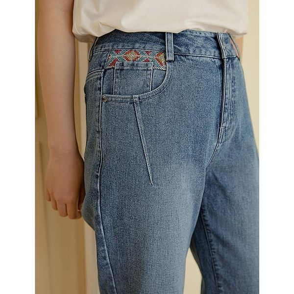 women's jeans inman summer spring women elegant colorful geometric pattern embroidery folded pockets design female denim pants, Blue
women's jeans inman summer spring women elegant colorful geometric pattern embroidery folded pockets design female denim pants, Blue