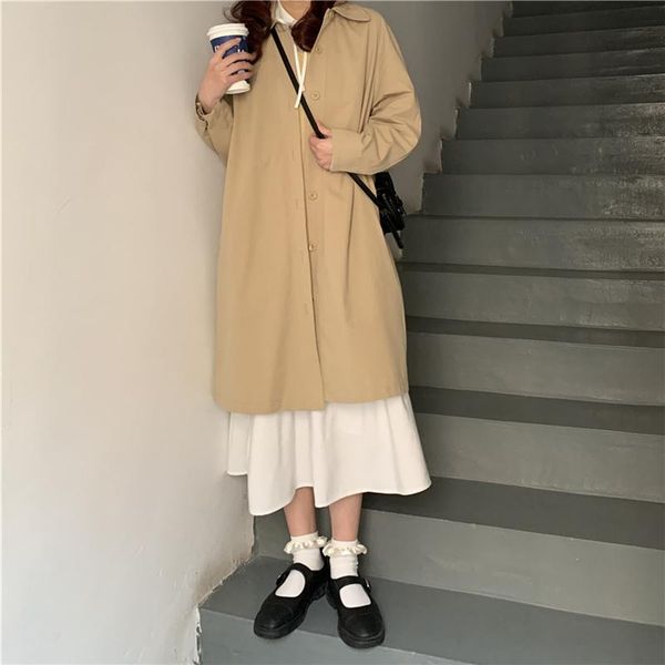 women's trench coats chic women coat casual long outerwear loose overcoat with winter fashion single breasted windbreaker femme y218, Tan;black
women's trench coats chic women coat casual long outerwear loose overcoat with winter fashion single breasted windbreaker femme y218, Tan;black