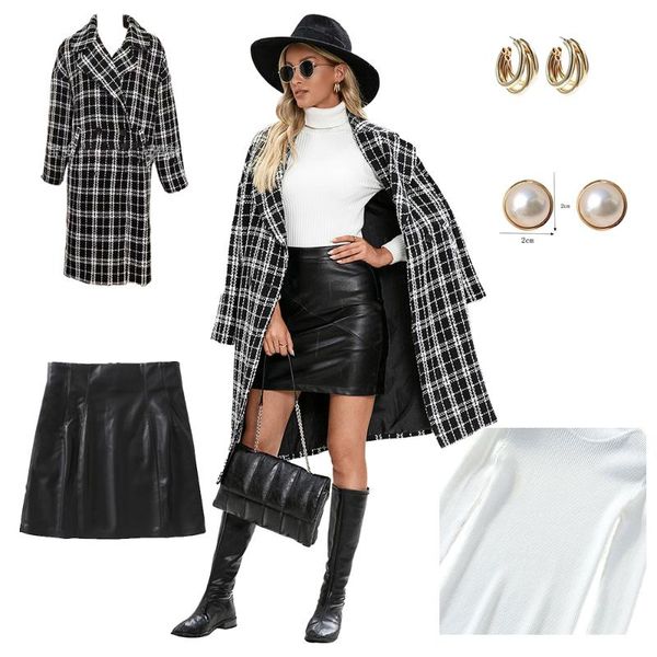women's wool & blends plaid thick turn-down striped printed long loose fashionable outwear for spring winter houndstooth lapel woolen c, Black
women's wool & blends plaid thick turn-down striped printed long loose fashionable outwear for spring winter houndstooth lapel woolen c, Black