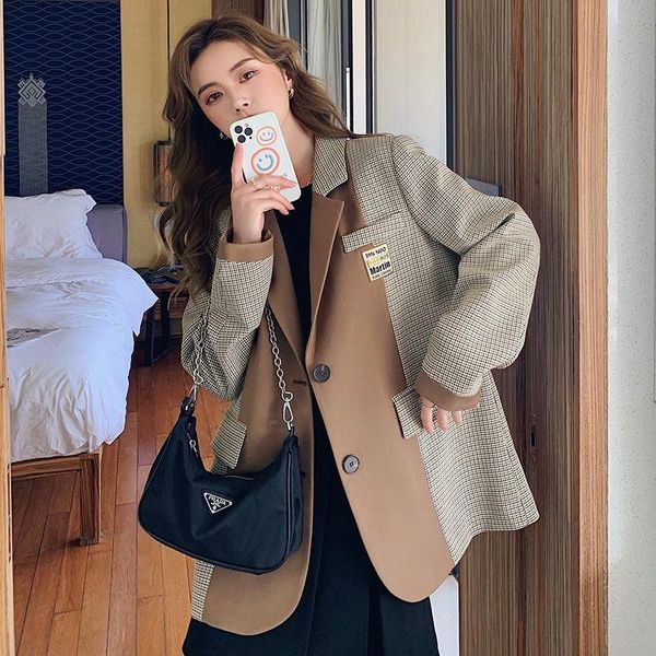 women's suits & blazers chic plaid women 2021 autumn colorblock suit jacket female korean office fashion casual loose coats s-2xl, White;black
women's suits & blazers chic plaid women 2021 autumn colorblock suit jacket female korean office fashion casual loose coats s-2xl, White;black