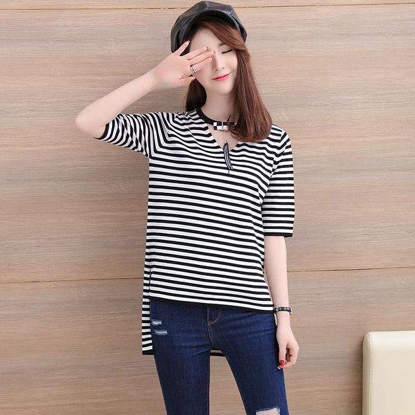women's sweaters black and white striped t-shirt 5-sleeve v-neck spring summer korean version bottom loose, White;black
women's sweaters black and white striped t-shirt 5-sleeve v-neck spring summer korean version bottom loose, White;black