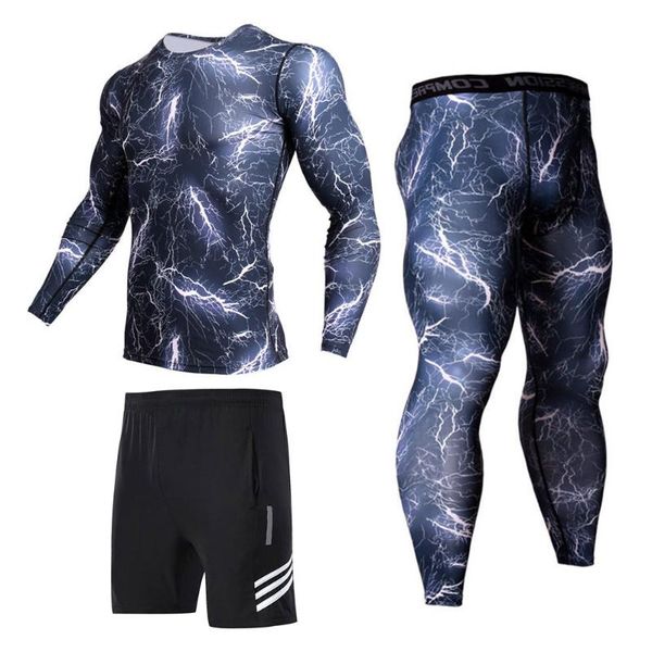 running sets 3pcs set men's compression gym tights sports suits clothes workout jogging, Black;blue
running sets 3pcs set men's compression gym tights sports suits clothes workout jogging, Black;blue