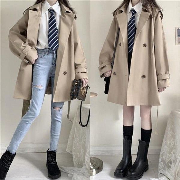 women's trench coats autumn and winter mid-length coat harajuku college style double-breasted loose collar japanese jacket, Tan;black
women's trench coats autumn and winter mid-length coat harajuku college style double-breasted loose collar japanese jacket, Tan;black