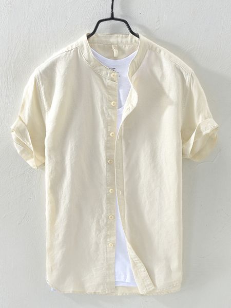 2020 Cotton Hemp Men' Solid Color Stand Collar Single Breasted Short Sleeve Shirt, White
2020 Cotton Hemp Men' Solid Color Stand Collar Single Breasted Short Sleeve Shirt, White