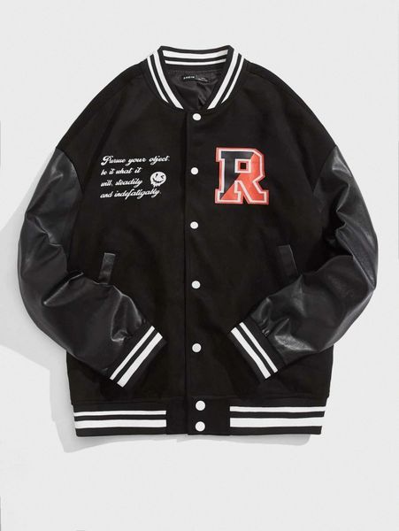 men slogan & cartoon graphic striped pattern suede bomber jacket j9oz#, Black;brown
men slogan & cartoon graphic striped pattern suede bomber jacket j9oz#, Black;brown