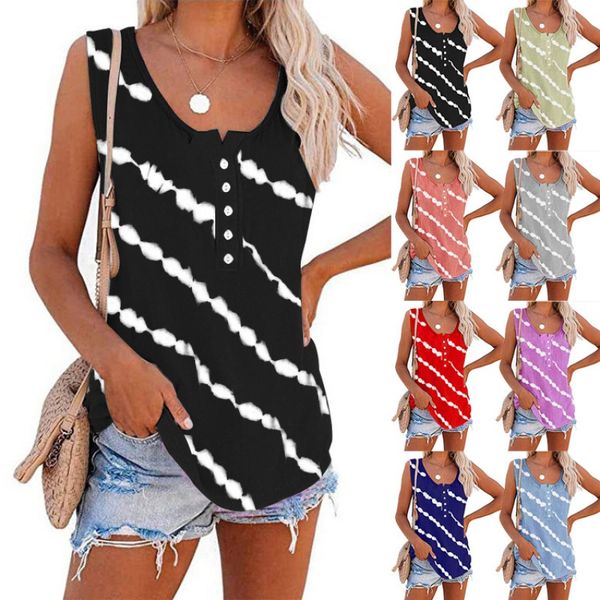 women 2021 summer european and american women's printed diagonal stripe button round neck vest t-shirt for women, White
women 2021 summer european and american women's printed diagonal stripe button round neck vest t-shirt for women, White