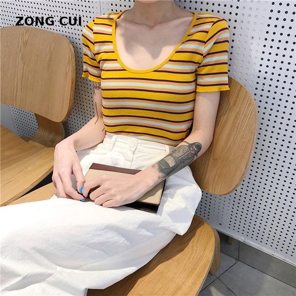 women's t-shirt o-neck knitted short sleeve stretchy striped t-shirts women contrast color knitting tshirt slim for female, White
women's t-shirt o-neck knitted short sleeve stretchy striped t-shirts women contrast color knitting tshirt slim for female, White