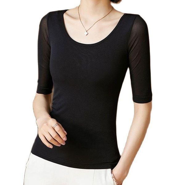 women's t-shirt 3xl plus size woman tshirts net yarn bottom round neck five-point sleeve middle clothing y2k, White
women's t-shirt 3xl plus size woman tshirts net yarn bottom round neck five-point sleeve middle clothing y2k, White