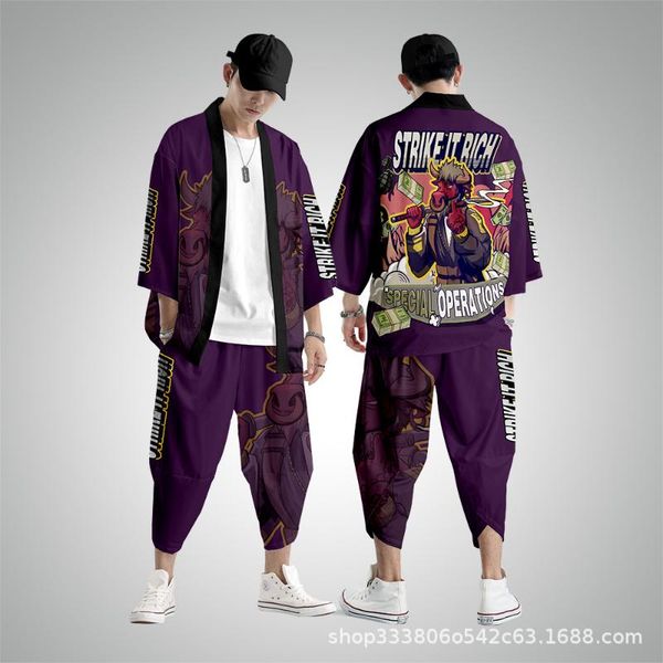 ethnic clothing japanese kimono and pant set haori yukata cosplay fashion summer casual purple bull print streetwear, Red
ethnic clothing japanese kimono and pant set haori yukata cosplay fashion summer casual purple bull print streetwear, Red