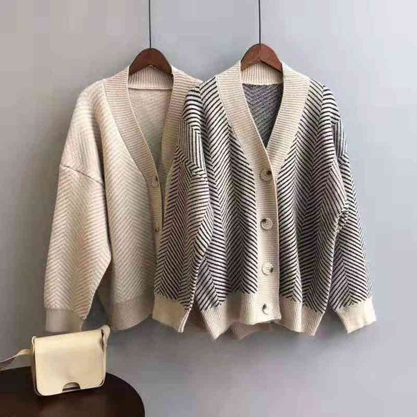 paris girl autumnfemme sweet knitted cardigan long stripe elastic sweater feminino grey 210524, White