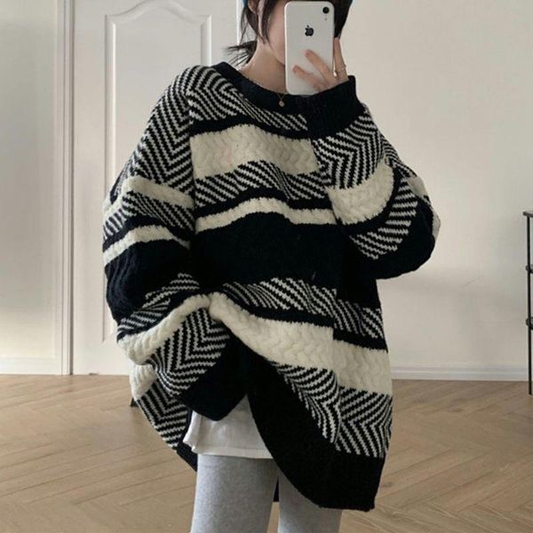 women's sweaters oversize sweater women stripe aesthetic autumn winter loose pullover fashion vintage jumper knitwear sueter mujer, White;black
women's sweaters oversize sweater women stripe aesthetic autumn winter loose pullover fashion vintage jumper knitwear sueter mujer, White;black