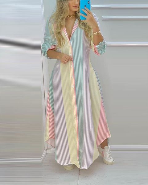 summer color striped button womens skirts high slit shirt maxi dress femme turn down collar casual robe office lady outfits, Black
summer color striped button womens skirts high slit shirt maxi dress femme turn down collar casual robe office lady outfits, Black