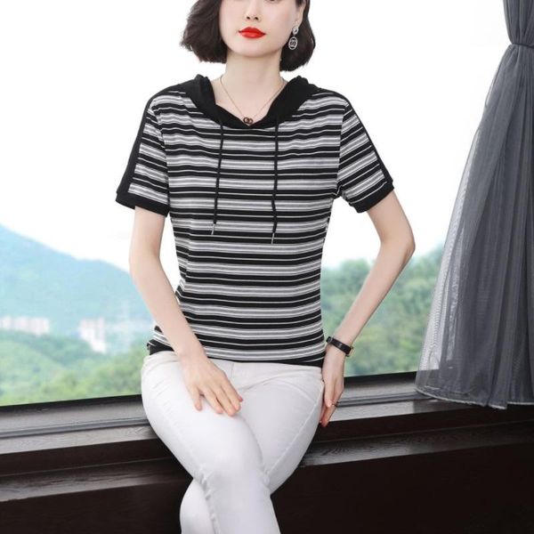 women's t-shirt woman hooded cotton fashion 2021 summer t shirts female black white striped short sleeve patchwork feminine loose -4xl
women's t-shirt woman hooded cotton fashion 2021 summer t shirts female black white striped short sleeve patchwork feminine loose -4xl