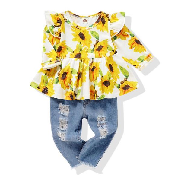 children autumn clothes 1-5t ripped jeans set baby girl pretty flower outfits 2pcs long sleeve bow decor causal clothing sets, White
children autumn clothes 1-5t ripped jeans set baby girl pretty flower outfits 2pcs long sleeve bow decor causal clothing sets, White