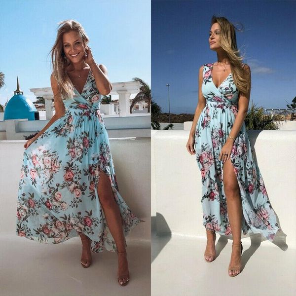 v neck floral printed womens dresses boho holiday vintage long maxi stylish evening party split vestidos, Black;gray
v neck floral printed womens dresses boho holiday vintage long maxi stylish evening party split vestidos, Black;gray