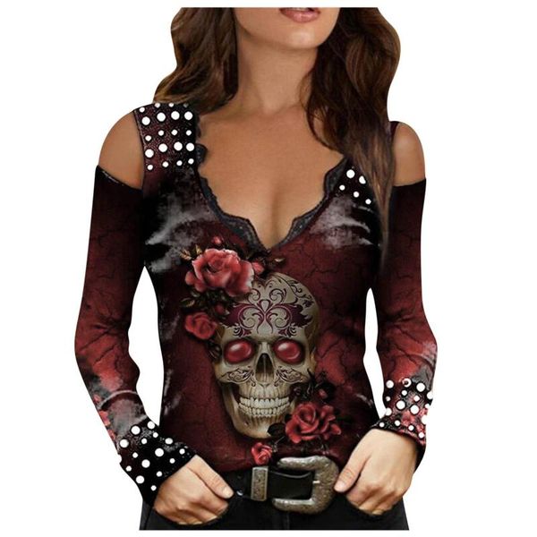 women's t-shirt women v neck cold shoulder shirts skull butterfly print long-sleeved gothic lace casual loose clothing, White
women's t-shirt women v neck cold shoulder shirts skull butterfly print long-sleeved gothic lace casual loose clothing, White