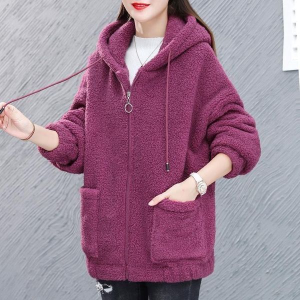 women's wool & blends hooded lamb cashmere sweater coat women 2021 autumn winter loose korean zipper cardigan thickened, Black
women's wool & blends hooded lamb cashmere sweater coat women 2021 autumn winter loose korean zipper cardigan thickened, Black