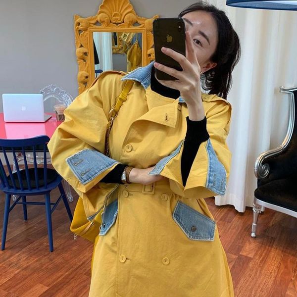 women's trench coats south korea retro chic autumn lapel double-breasted with bump to collect waist long sleeve splicing cowboy coat, Tan;black
women's trench coats south korea retro chic autumn lapel double-breasted with bump to collect waist long sleeve splicing cowboy coat, Tan;black