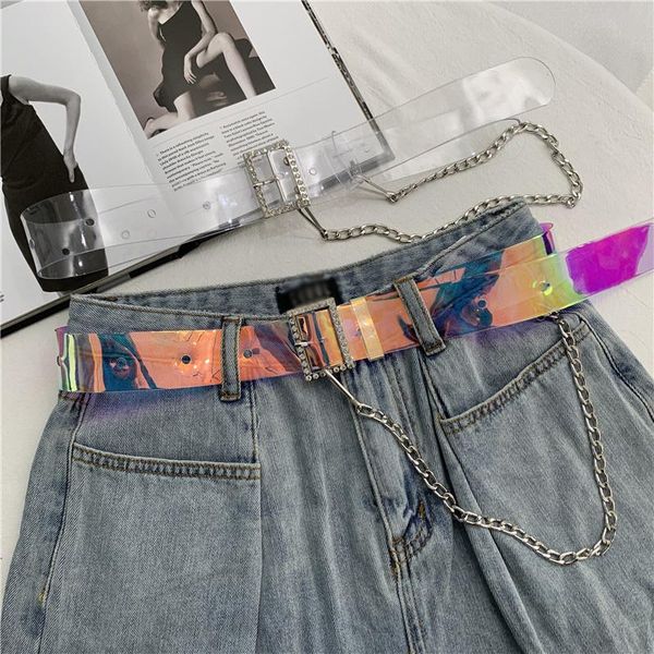 punk transparent laser colorful women belt with chain rhinestones square buckle waist strap personality wild female waistband belts, Black;brown
punk transparent laser colorful women belt with chain rhinestones square buckle waist strap personality wild female waistband belts, Black;brown