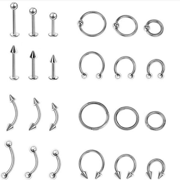 nose stud rings for women men eyebrow labret lip ring surgical steel body piercing jewelry sets 24pcs/set, Silver
nose stud rings for women men eyebrow labret lip ring surgical steel body piercing jewelry sets 24pcs/set, Silver