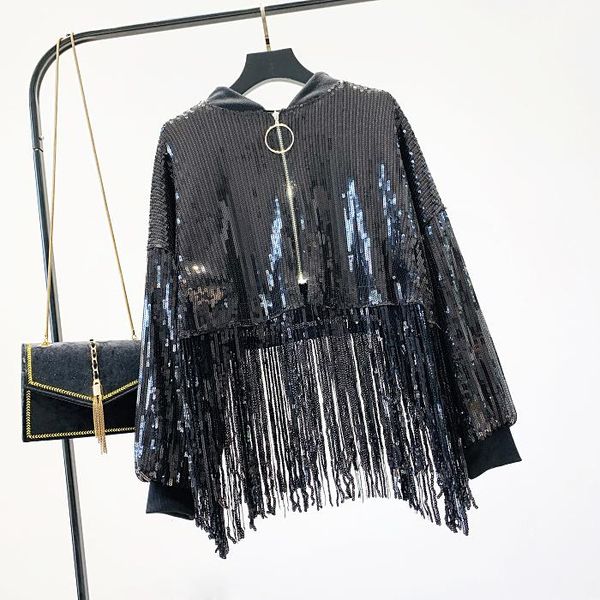 women's jackets thailand spring heavy industry sequined high waist long sleeve tassel short jacket coats women fashion streetwear 2021, Black;brown
women's jackets thailand spring heavy industry sequined high waist long sleeve tassel short jacket coats women fashion streetwear 2021, Black;brown