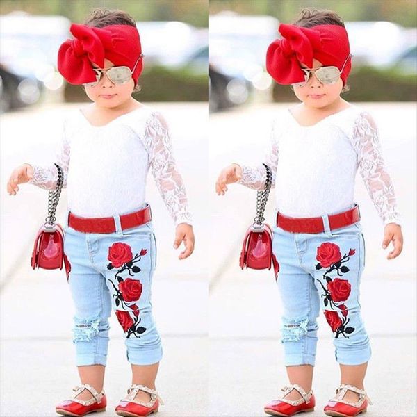 baby kids girls lace clothes set long sleeve 3d flower denim pants outfits 2pcs arrival children clothing, White
baby kids girls lace clothes set long sleeve 3d flower denim pants outfits 2pcs arrival children clothing, White