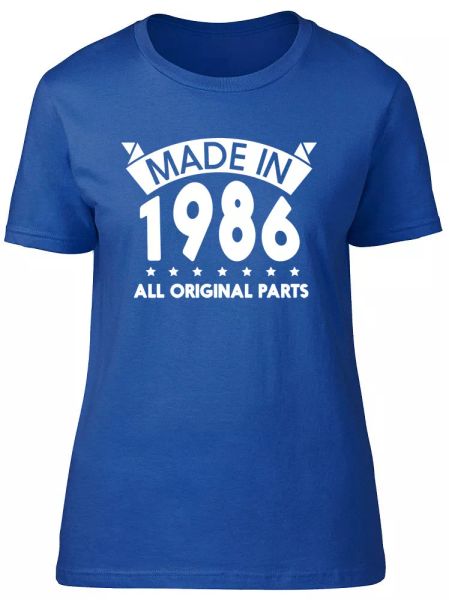 made in 1986, all original parts birthday womens ladies short sleeve t-shirt, White;black
made in 1986, all original parts birthday womens ladies short sleeve t-shirt, White;black