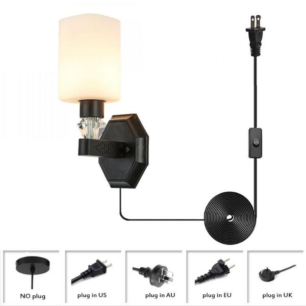 wall lamp indoor white frosted glass shade light, plug in sconces with black finish holder, one light
wall lamp indoor white frosted glass shade light, plug in sconces with black finish holder, one light