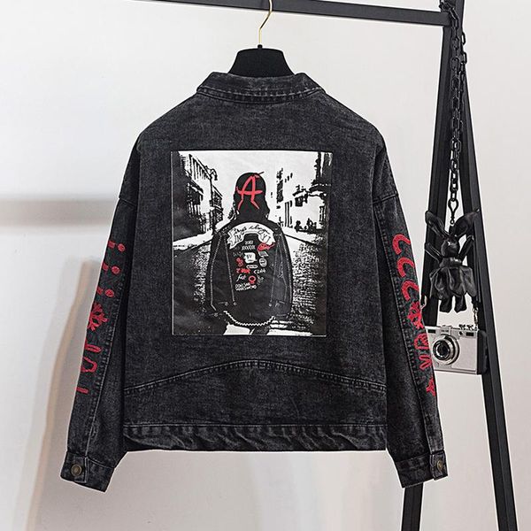 women's jackets embroidery printed denim jacket women streetwear jeans plus size loose basic coats outerwear chaqueta mujer, Black;brown
women's jackets embroidery printed denim jacket women streetwear jeans plus size loose basic coats outerwear chaqueta mujer, Black;brown