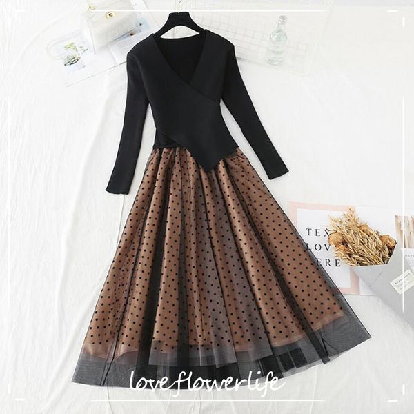 autumn winter women dress knitted patchwork mesh long dress elegant a line polka dot print long sleeve knit dresses 210521, Black;gray
autumn winter women dress knitted patchwork mesh long dress elegant a line polka dot print long sleeve knit dresses 210521, Black;gray