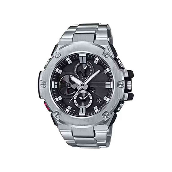 2021 new men watch brand gst-b100 multifunction electronic sports water-proof rubber calendar casual stainless steel wristwatch, Slivery;brown