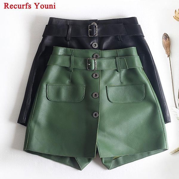 women's shorts lady genuine leather trousers women korean elastic waist green loose skirt femme vintage button belt culottes hakama1, White;black
women's shorts lady genuine leather trousers women korean elastic waist green loose skirt femme vintage button belt culottes hakama1, White;black