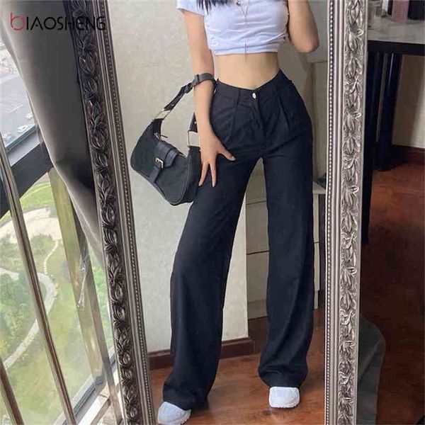 women's pants s high waist trouser suits fashion loose flare wide leg full length female casual straight 210915, Black;white
women's pants s high waist trouser suits fashion loose flare wide leg full length female casual straight 210915, Black;white