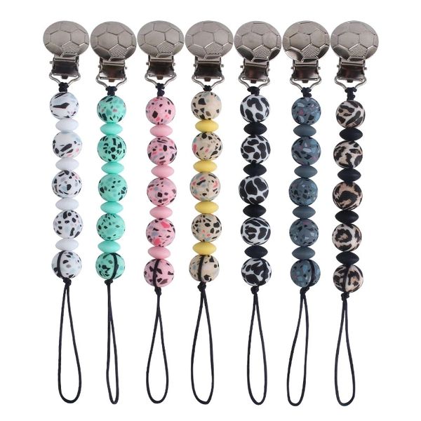 leopard food grade silicone beads newborn baby pacifier holder clip football metal clips
leopard food grade silicone beads newborn baby pacifier holder clip football metal clips