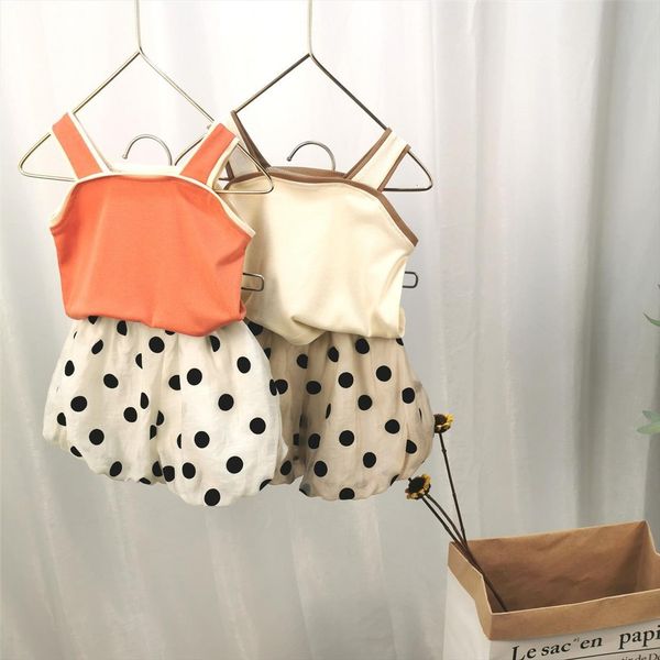 girls summer two piece set fashion solid color suspender and polka dot elastic short pants, White
girls summer two piece set fashion solid color suspender and polka dot elastic short pants, White