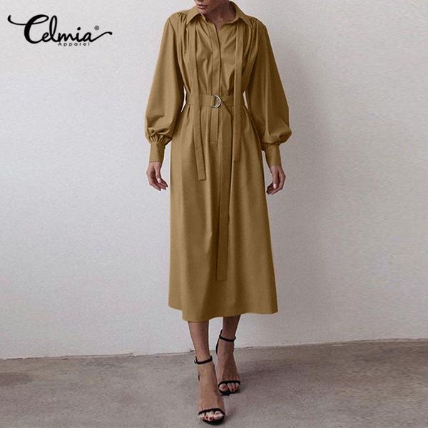casual dresses celmia women elegant rlantern sleeve shirt dress 2021 fashion tie lapel belted party loose midi vestidos plus size, Black;gray
casual dresses celmia women elegant rlantern sleeve shirt dress 2021 fashion tie lapel belted party loose midi vestidos plus size, Black;gray