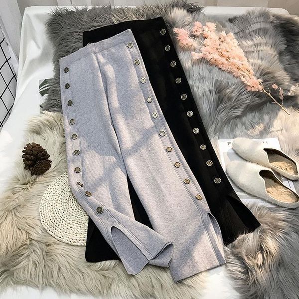 knitted spring casual trousers women pants elastic waist side row buckle slim high black gray straight loose, Black;white
knitted spring casual trousers women pants elastic waist side row buckle slim high black gray straight loose, Black;white