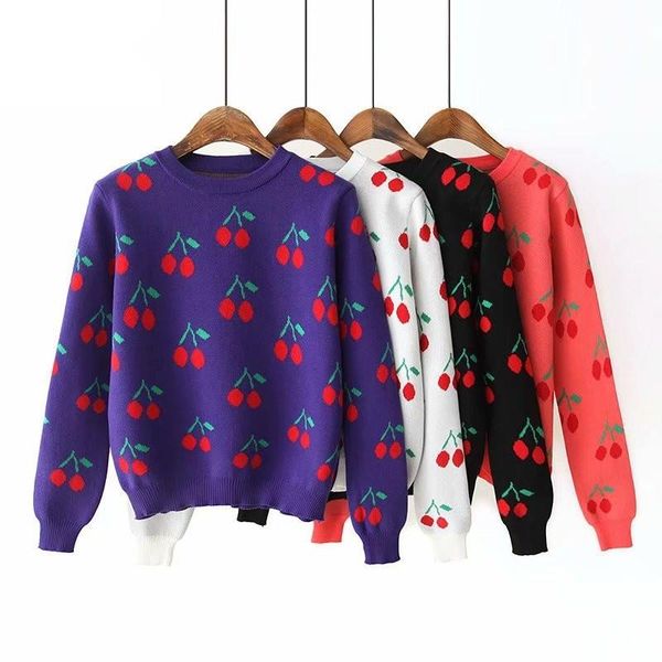 women's sweaters 2021 autumn winter women cherry pattern pullover sweater long sleeve o-neck knitted pull femme sweet christmas jumper, White;black
women's sweaters 2021 autumn winter women cherry pattern pullover sweater long sleeve o-neck knitted pull femme sweet christmas jumper, White;black