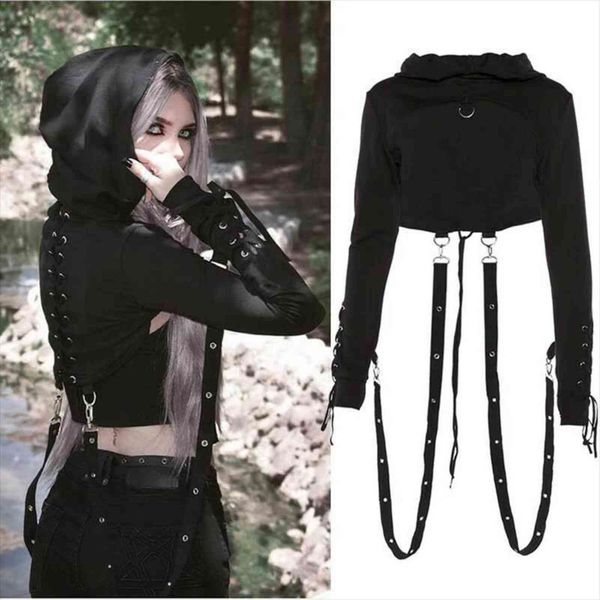 gothic punk hooded short women sweatshirts coat black long sleeve shirt pull femme cosplay drop ship
gothic punk hooded short women sweatshirts coat black long sleeve shirt pull femme cosplay drop ship