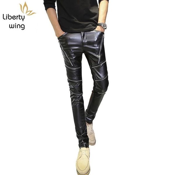 men's pants fashion pu faux leather mens motorcycle zipper punk men slim fit trousers casual nightclub skinny pencil, Black
men's pants fashion pu faux leather mens motorcycle zipper punk men slim fit trousers casual nightclub skinny pencil, Black