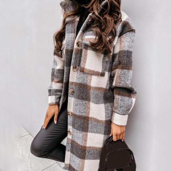 women's wool & blends classic jacket coat turn-down collar long super soft plaid print flap pockets woolen, Black
women's wool & blends classic jacket coat turn-down collar long super soft plaid print flap pockets woolen, Black