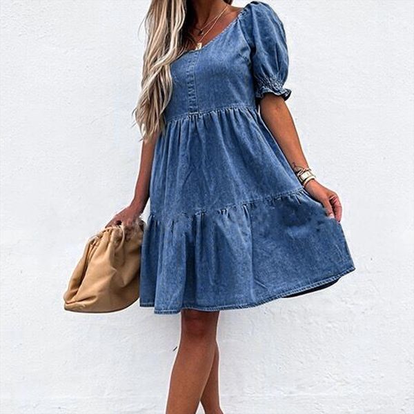 denim elegant vintage buttons hubble womens dresses bubble sleeve casual loose cowboy mini, Black;gray
denim elegant vintage buttons hubble womens dresses bubble sleeve casual loose cowboy mini, Black;gray