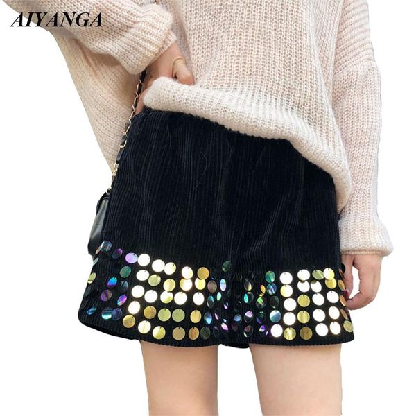 women's shorts black fashion sequins women corduroy 2021 autumn winter for elastic waist casual female s m xl, White;black
women's shorts black fashion sequins women corduroy 2021 autumn winter for elastic waist casual female s m xl, White;black