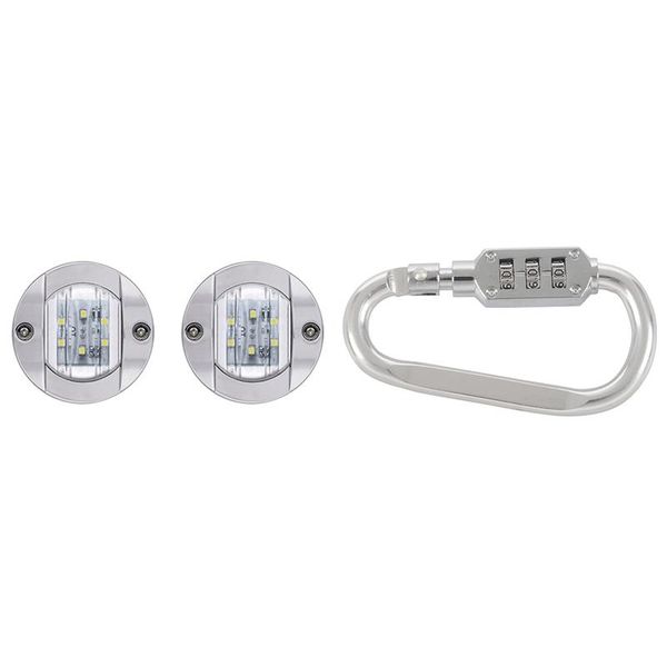 1x with combination padlock 3 digits numbers carabiners silver & 2pc boat light led, 12v led interior cords, slings and webbing
1x with combination padlock 3 digits numbers carabiners silver & 2pc boat light led, 12v led interior cords, slings and webbing