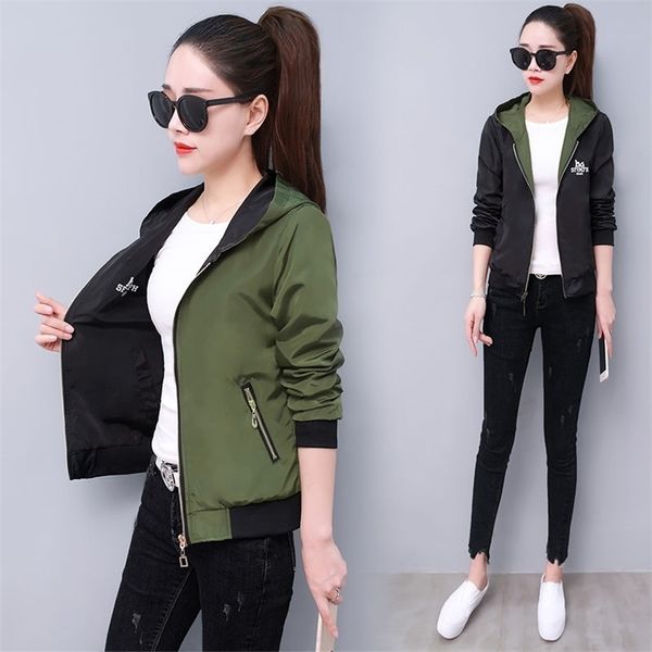 summer autumn parka waterproof coat two-sided wears jacket hooded short outerwear female slim basic lady outwear 211014, Black;brown
summer autumn parka waterproof coat two-sided wears jacket hooded short outerwear female slim basic lady outwear 211014, Black;brown