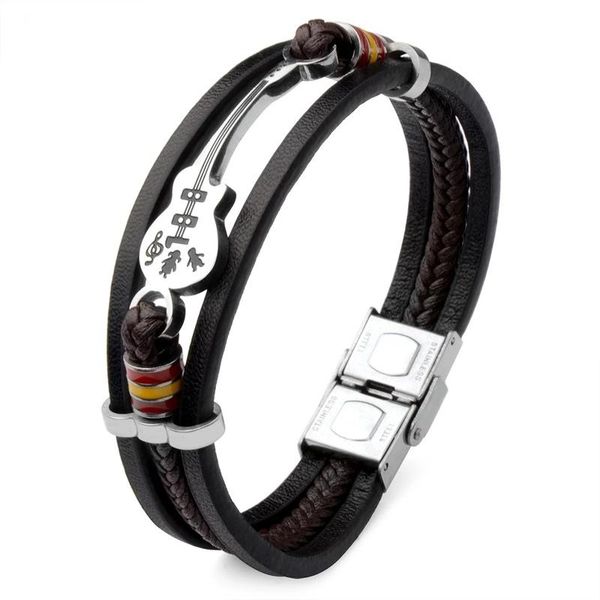 charm bracelets punk men leather bracelet men's guitar multilayer braided cord accessories, Golden;silver
charm bracelets punk men leather bracelet men's guitar multilayer braided cord accessories, Golden;silver