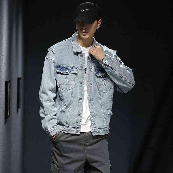 men's jackets denim 2021 autumn blue simple fashion hole loose young men, Black;brown
men's jackets denim 2021 autumn blue simple fashion hole loose young men, Black;brown