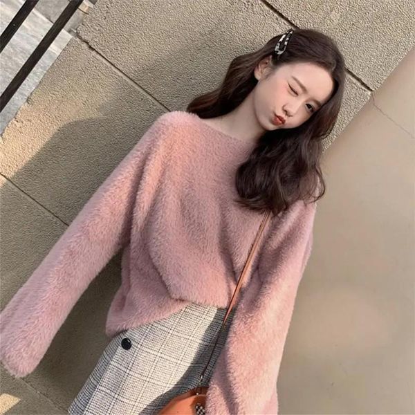 women's sweaters soft loose knitted cashmere women 2021 winter solid color female pullovers warm basic jumper for clothes, White;black
women's sweaters soft loose knitted cashmere women 2021 winter solid color female pullovers warm basic jumper for clothes, White;black