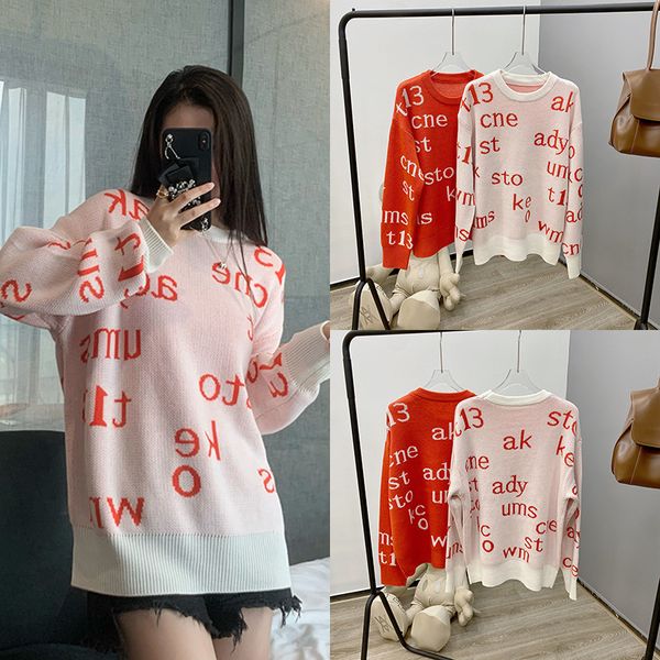 ac sweden niche fashion 21 autumn winter new color blocking letter pullover sweater loose and versatile sweater women's, White 
ac sweden niche fashion 21 autumn winter new color blocking letter pullover sweater loose and versatile sweater women's, White