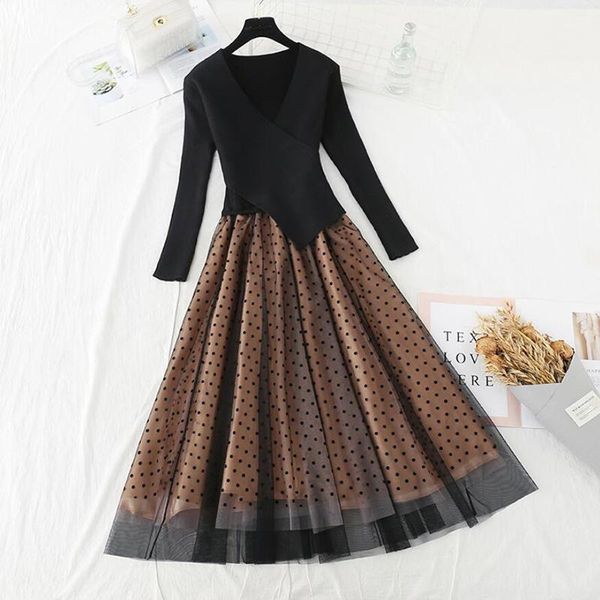 casual dresses autumn winter long sleeve knitted patchwork women dress female elegant slim polka dot print mesh, Black;gray
casual dresses autumn winter long sleeve knitted patchwork women dress female elegant slim polka dot print mesh, Black;gray